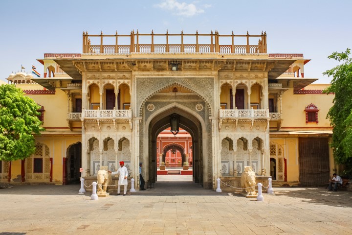 Royal Guard at City Palace Gate in Jaipur Rajasthan India